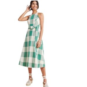 Maeve Anthropologie “Greta Gingham Dress” Linen Blend in green plaid, Size 2